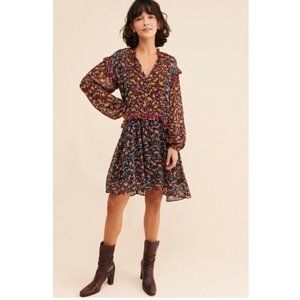 Anthropologie Helene Tunic Dress / Small / Black Floral Sheer Flowy